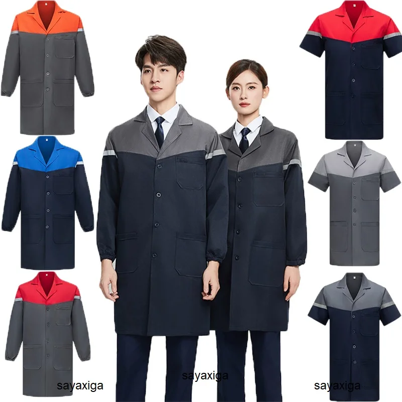 ชุดคลุมทำงานสีน้ำเงิน ป้องกันฝุ่นละออง แขนยาว แบบสะท้อนแสง สำหรับงานโรงงาน