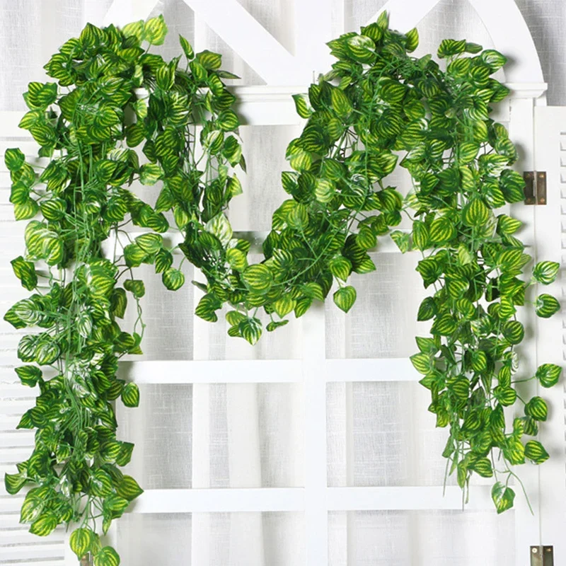 2M Artificial Plants Rattan Creeper Green Ivy Leaf Hanging Vine DIY Garland Foliage Fake Wreath Leaves Home Garden Wedding Decor