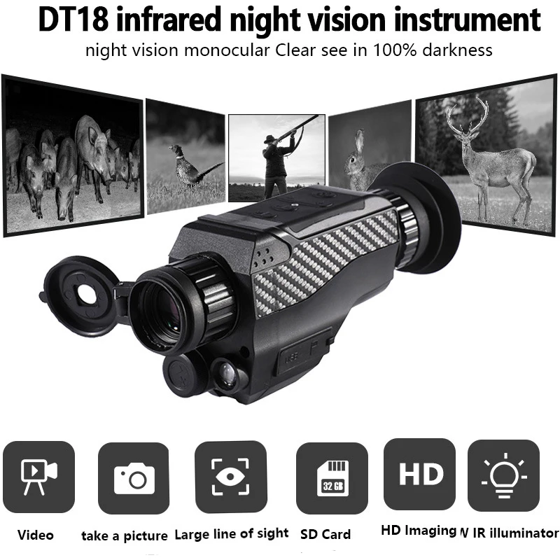 DT18 New Monocular Night Vision Device Camera HD Infrared 8X Digital Zoom Outdoor Day Night Dual-use Darkness Hunting Telescope