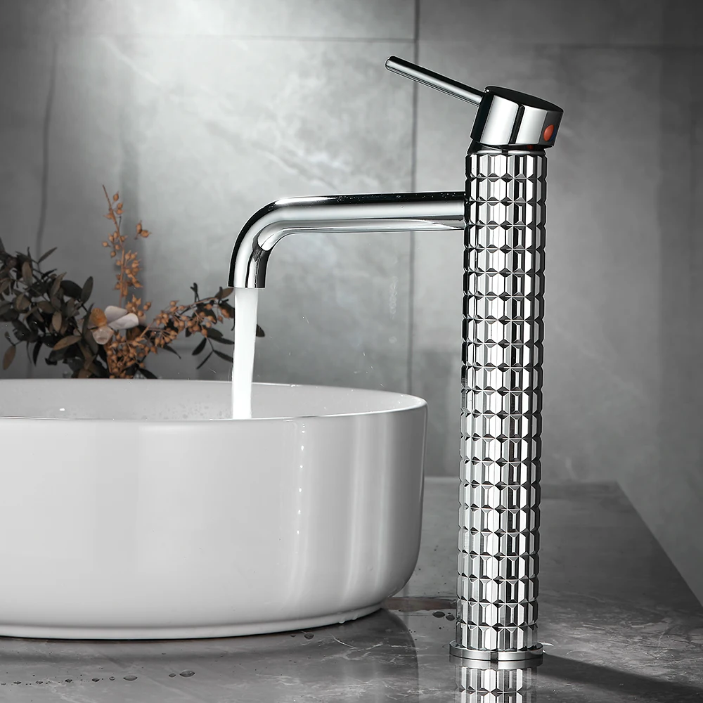 

Brass black bathroom basin faucet diamond single handle design high-end hotel cold and hot dual control basin high & low faucet