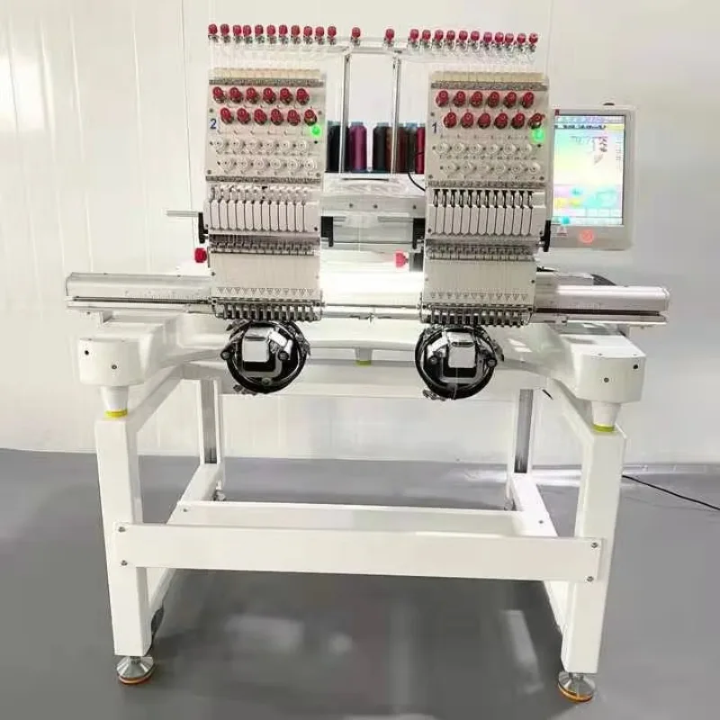 Cheap Computerized Double 2 Head Flat Sew Machine Easy Cording Bead Sequin Embroidery Machine for DIY Garment SHOP Cap T-shirt