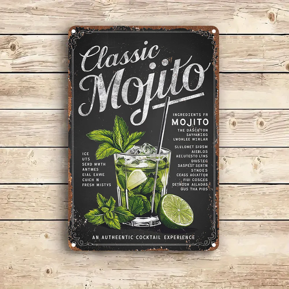 Refreshing Appeal, Vintage Aluminum Wall Art Sign - Classic Mojito Recipe Poster for Home, Bar, Cafe & Garden Decor |  Retro Sty
