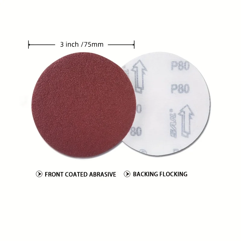 3-inch sandpaper disc, aluminum oxide P80-P2000 grit, suitable for rotating tools, wooden furniture repair, and metal polishing