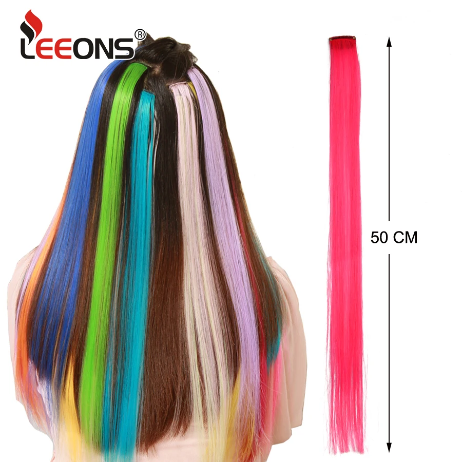 Leeons Synthetic Long Straight 20 Inch High Temperature One Clip In Hair Extensions Hairpiece Pink Red Blue Purple Colorful Hair