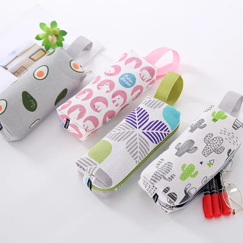 1 Pieces Kawaii Cute Cartoon Grid Cactus Bear Pen Pencil Bag School Office Supplies Stationery Receive Tools Case