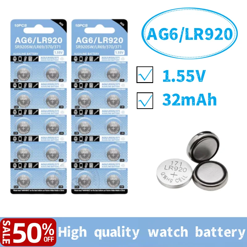 New 1.55V Coin Battery AG6 371 SR920SW LR920 SR927 171 370 L921 LR69 SR920 Button Batteries for Watch Toys Remote Button Cell