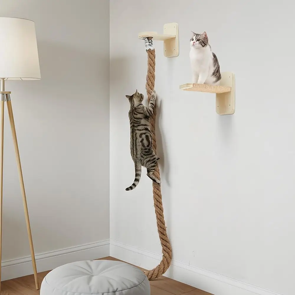 

Cat Tree with 2 x 59.1 Inch Climbing Rope Wall Mounted Cat Climbing Tower Toy with Scratching Post, Kitten Rope Ladder, Jumping
