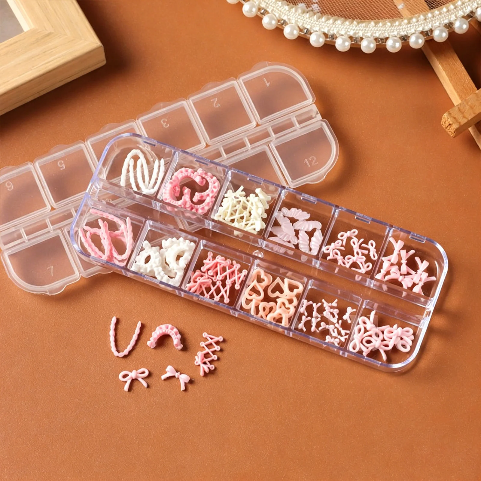 12Grid Pink Ballet Series Nagelzubehör 3D Schleifen-/Herz-/Rocksaum-Designs Charms für Nägel im koreanischen Stil DIY Nageldekorationen – Detail 4