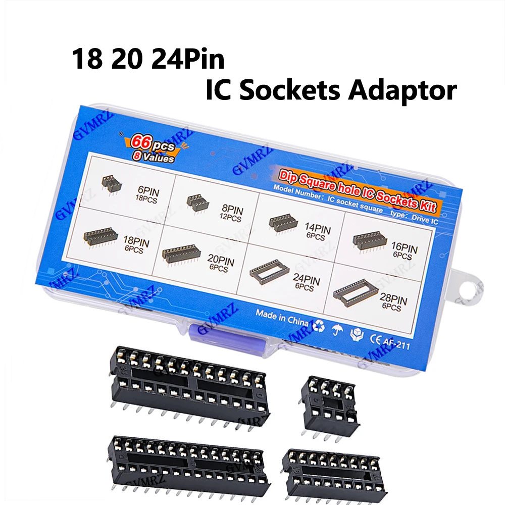 66PCS/lot with Box DIP IC Sockets Adaptor Solder Type Socket Kit 24 28 Pin DIP-6 DIP-8 DIP-14 IC Connector 6 8 14 16 18 20