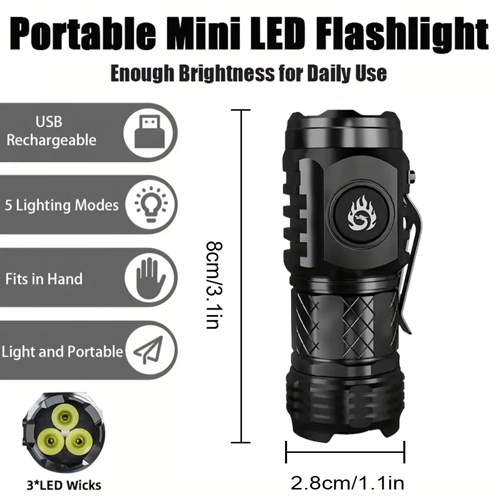 

Мини-мощный светодиодный фонарик, USB перезаряжаемый фонарик, мощный фонарик, тактический фонарь, 1000LM, ручная лампа, кемпинг, пеший туризм