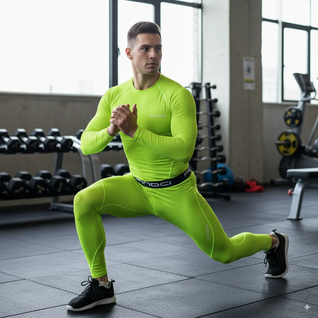 FINDCI Set da corsa sportivo da uomo Camicia a compressione + Pantaloni attillati sulla pelle Maniche lunghe Tuta da fitness ad asciugatura rapida Tute da yoga per palestra