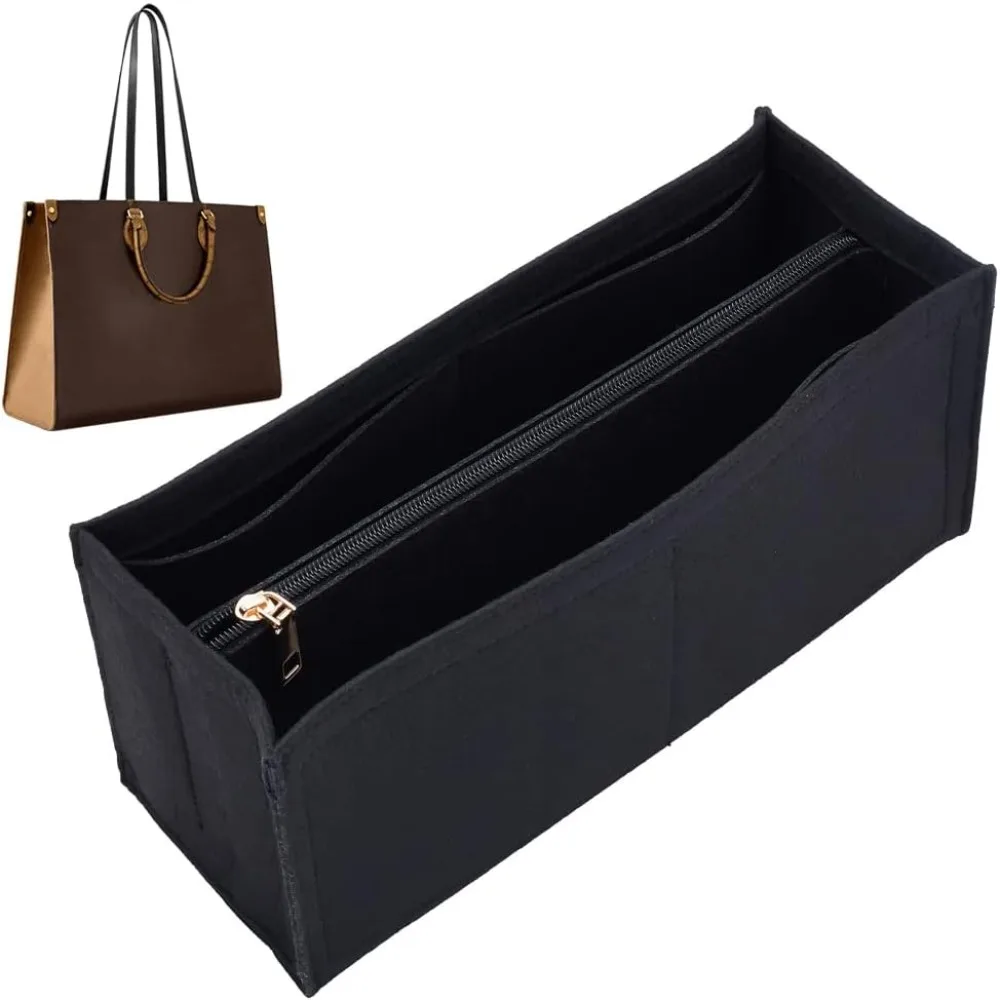 Felt Bag Organizer Insert for Handbag, Purse Organizer Insert with Zipper Tote Bag Liner Shaper Bag in Bag Portable Handbag