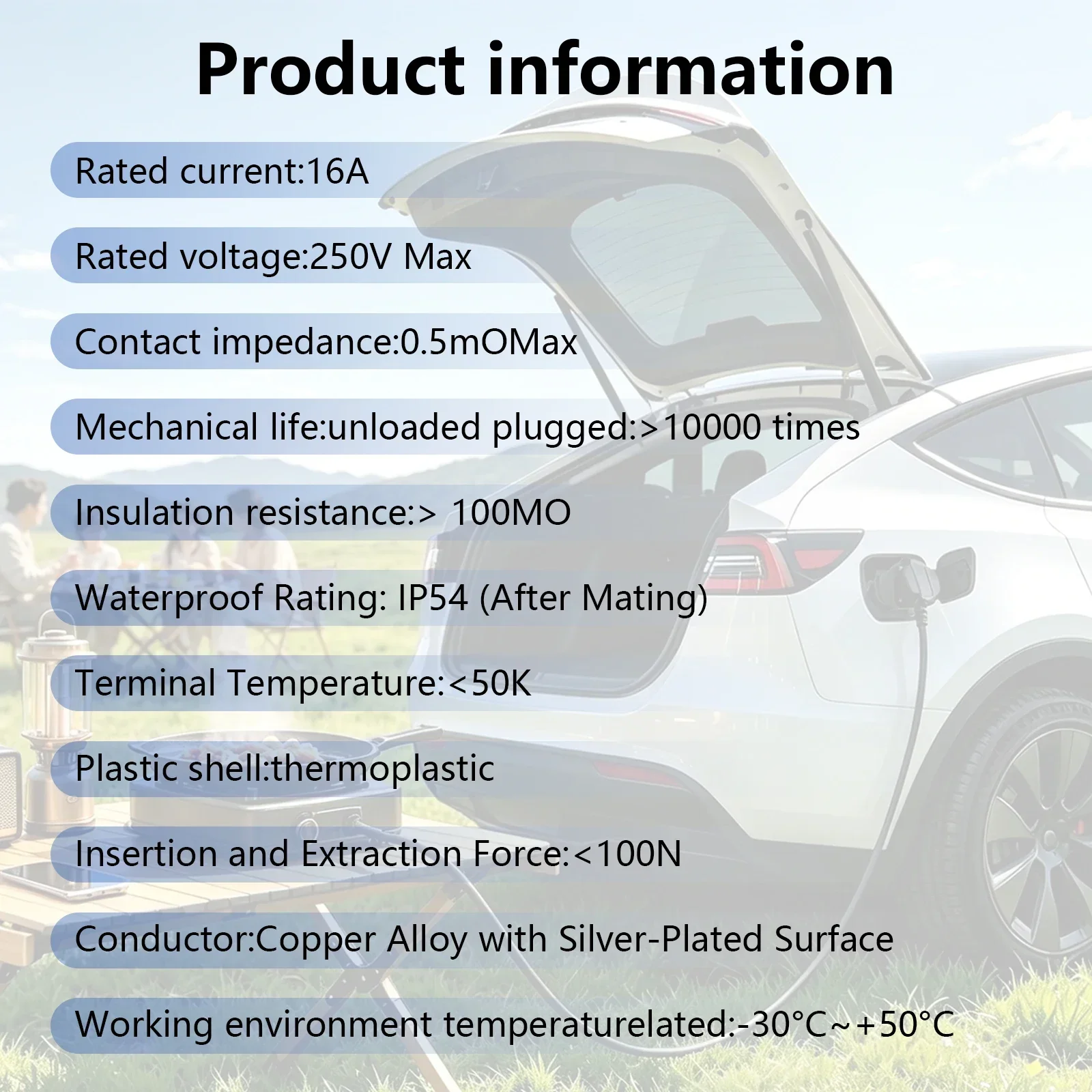 Type2 V2L Discharge Adapter,16A with switch,Vehicle‑mounted V2L output for Volvo EX30,ideal for camping & emergency power supply
