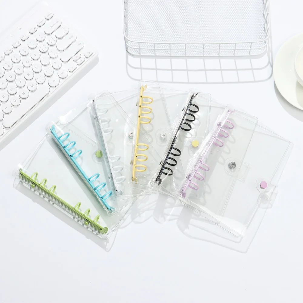 A5 A6 PVC Loose-Leaf Notebook Cover Folder Transparent Folder Notebook Binder File Storage Student Diary Planner Loose-Leaf Clip