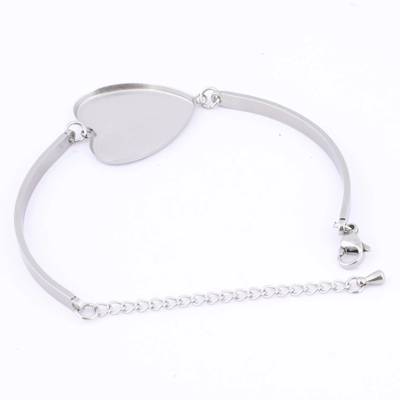 5pcs Stainless Steel 25mm Heart Cabochon Bracelet Base Blanks Diy Bezel Bangle Setting Trays For Jewelry Making Supplies