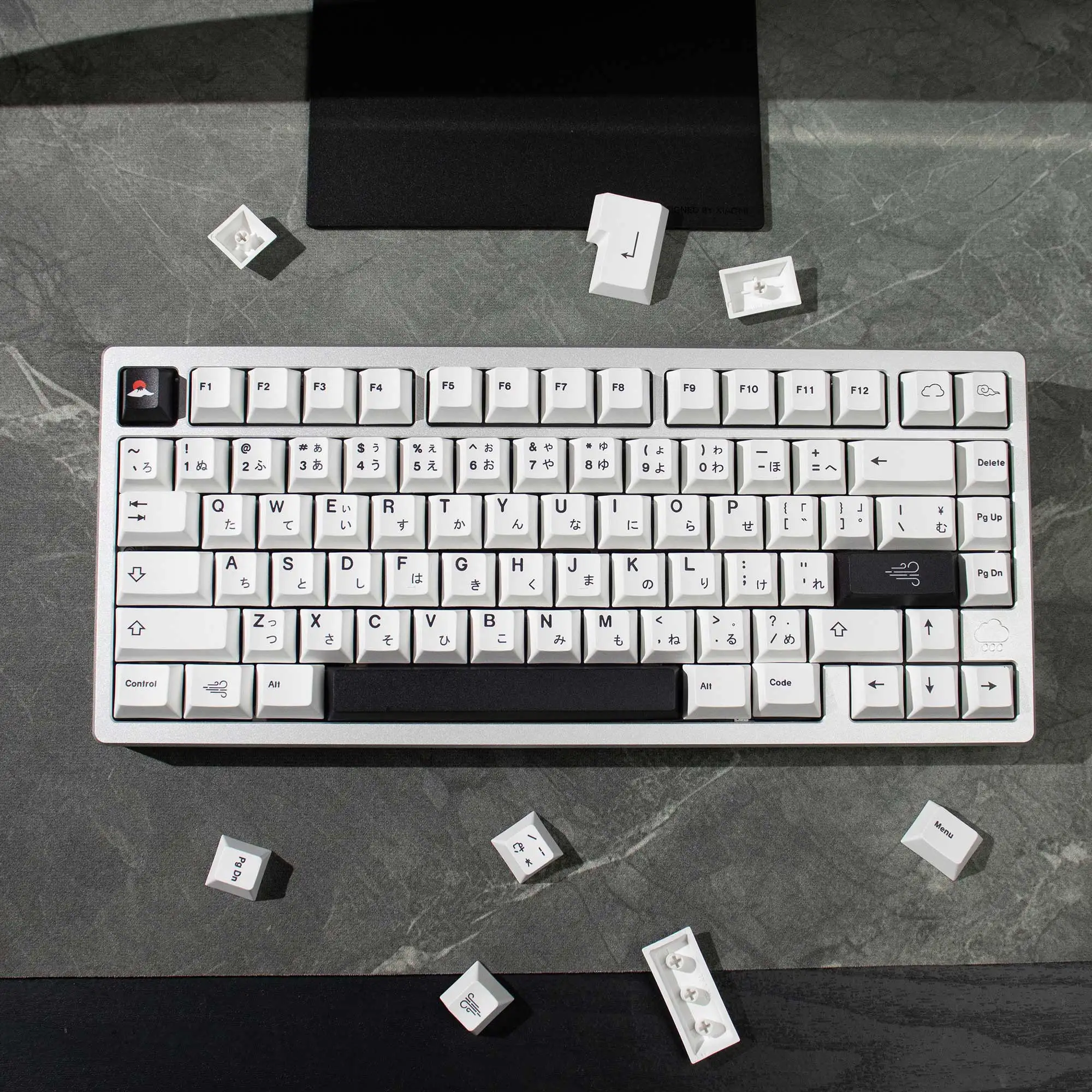 Fengyun black and white Japanese keycap PBT sublimation 147key Cherry Profile for Mechanical Keyboard for 61/64/68/84/87/100/108