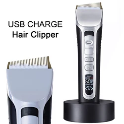 Hair Clipper USB Rechargeable Hair Trimmer Titanium Ceramic Blade LCD Professional Strong Power Salon Hair Cutting Machine