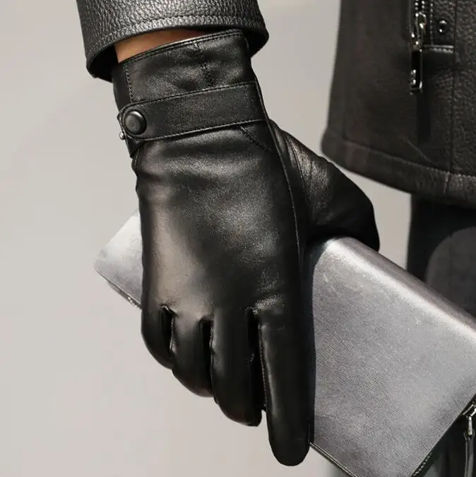 mens brown leather gloves PU Leather Short Thin/Thick Black/Brown Touched Screen Glove Man Gym Car Driving Mittens