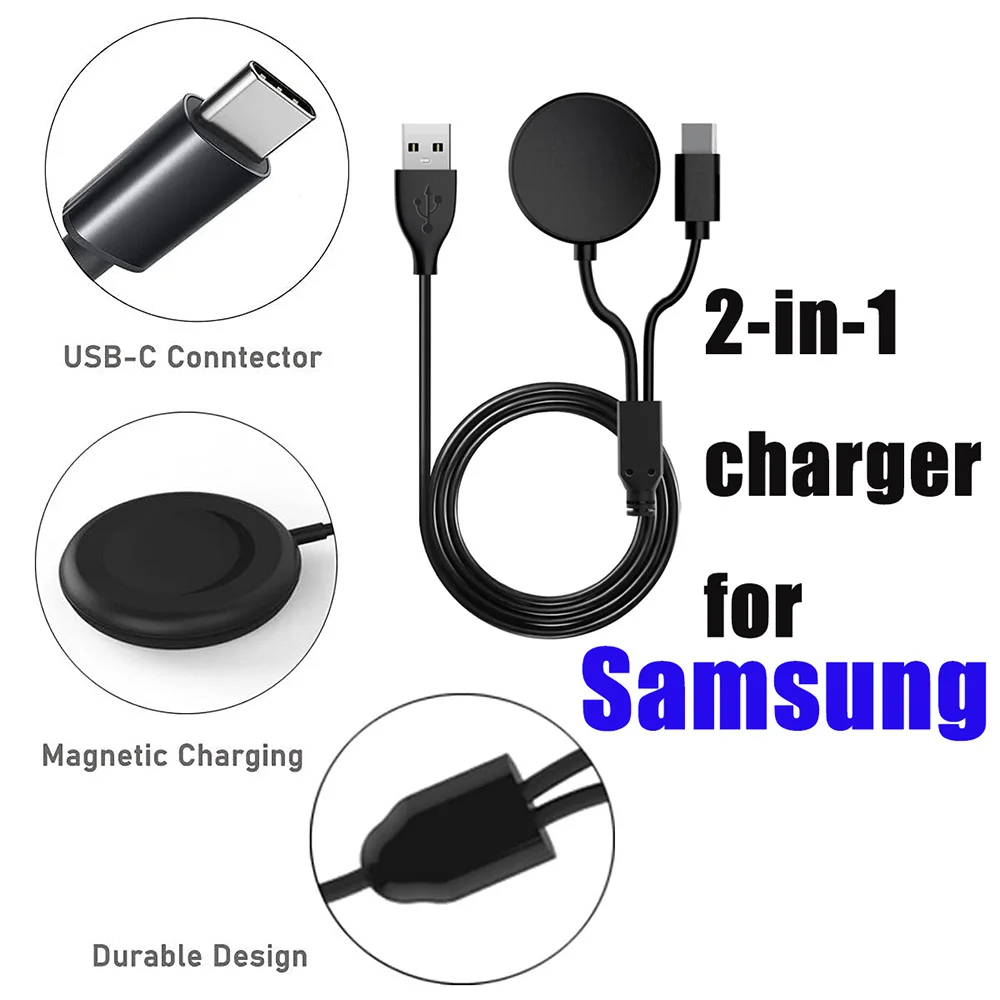2-in-1 Charger For Samsung Galaxy Watch 8/7/6/5/5 Pro/4 Classic USB-C Smartwatch And Smartphone Replacement Charging Base Cable