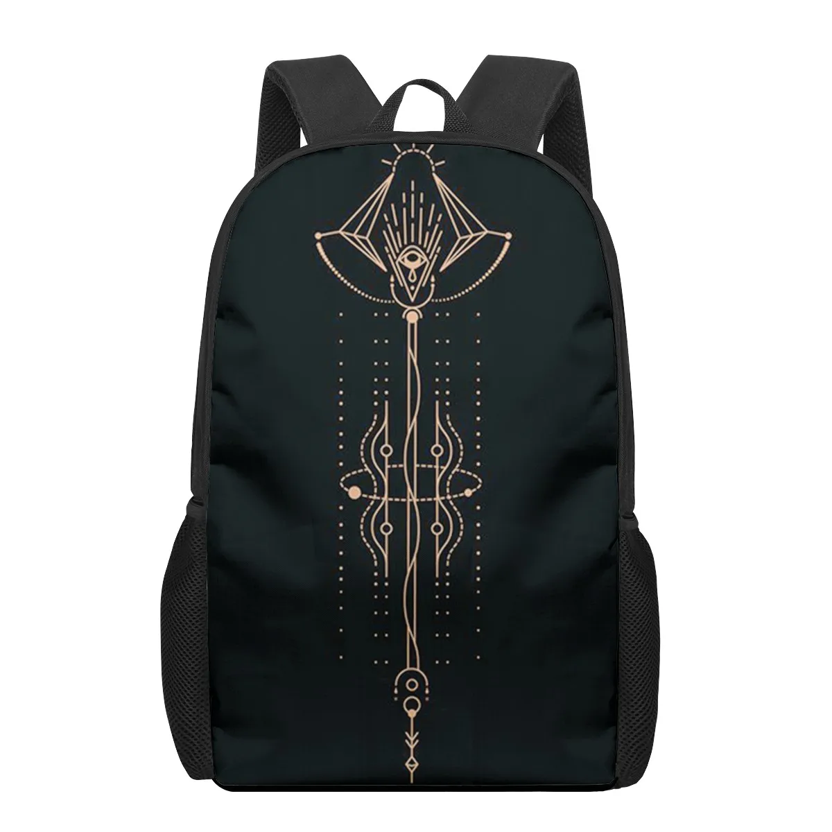 Mochila con estampado de ojos y sol y estrellas de arte dorado oscuro, bolso escolar elegante para niños y niñas, mochila informal diaria para adolescentes, mochilas de viaje