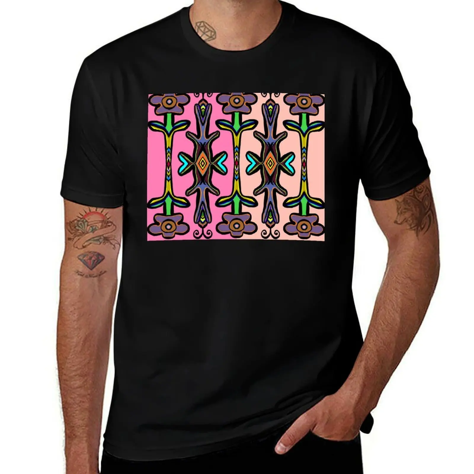 

Anishinaabe Plant Forms on Pink T-Shirt mens graphic t shirts g man t shirts for men t shirts designer T-Shirt