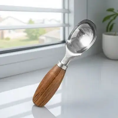 

Ergonomic Ice Cream Scoop with Anti-Slip Wood Handle for Scooping Desserts Fruits Vegetables Multipurpose Kitchen Serving Spoon