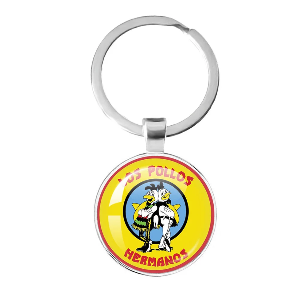 American TV Show Breaking Bad Los Pollos Hermanos Keychain Glass Round Dome Cabochon Keyring For Women Men Gift Key Chain