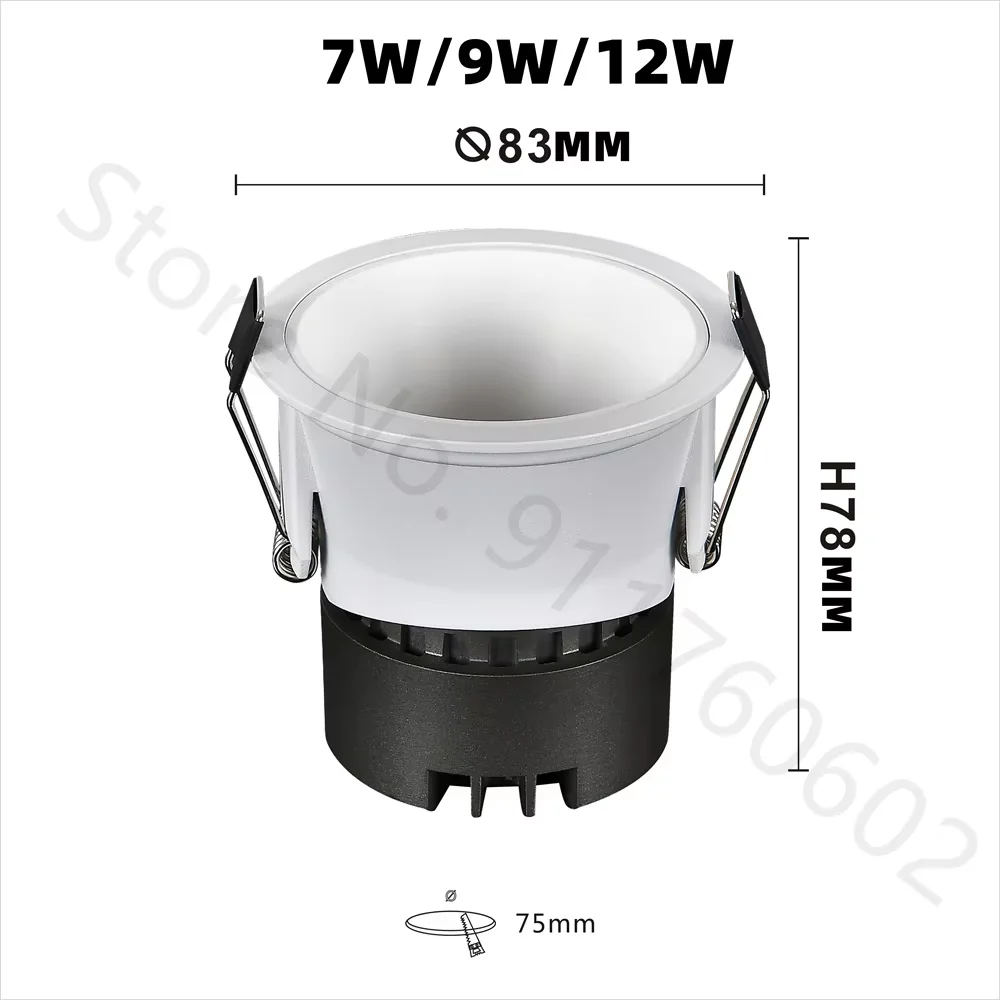 أضواء كاشفة LED COB 12 وات قابلة للتعتيم 110 فولت 220 فولت إضاءة سبوت مضادة للوهج 7 وات 9 وات 24 °   2700K 3000K 4000K 5000K مصباح سقف مستدير