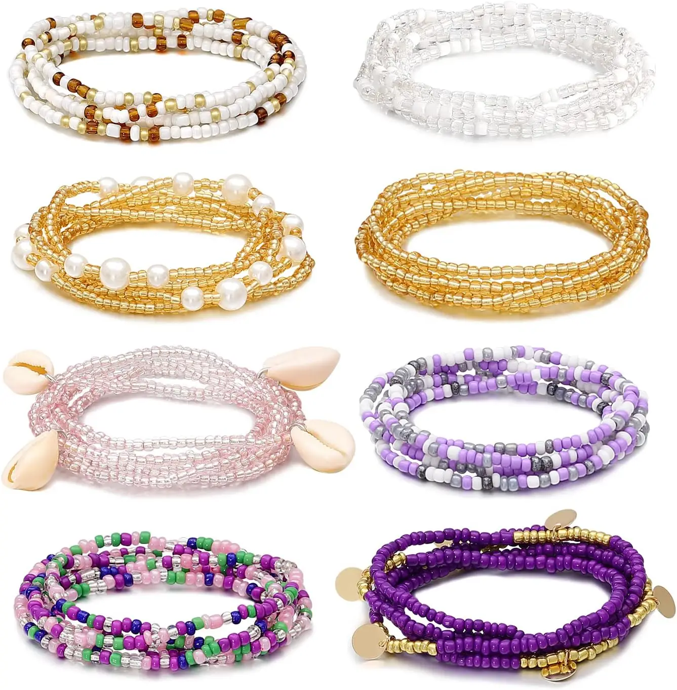 

50Inch Waist Beads for Women African Plus Size Layered Belly Bead Body Chain Waist Beads Colorful Waist Jewelry(8PCS)