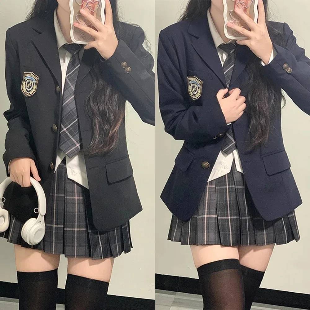 Conjuntos de blazer longos japoneses para meninas, saia plissada, gravata de marinheiro JK, trajes cosplay anime, uniformes escolares para mulheres, multicolor, outono e inverno