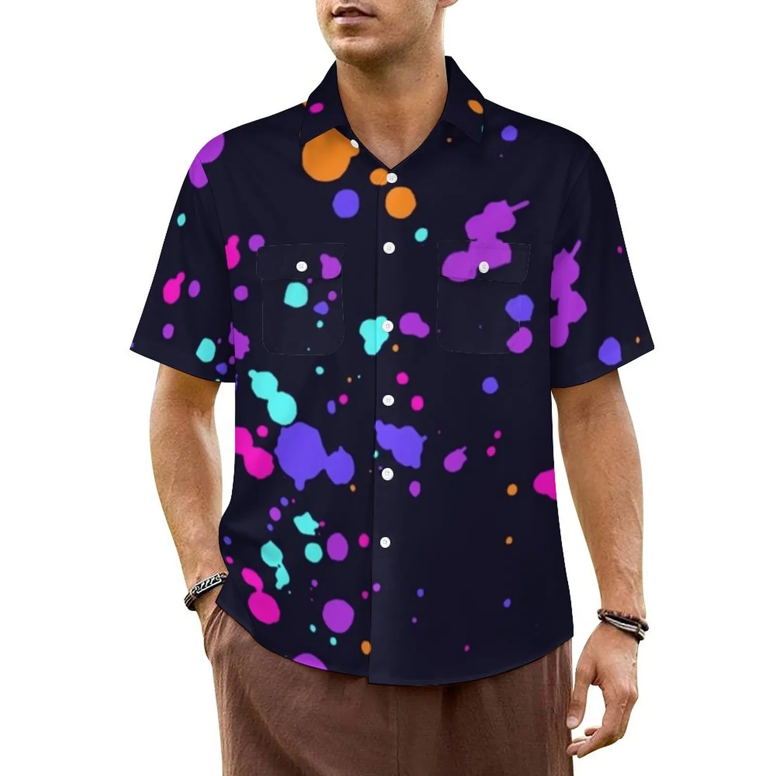 

Colorful Splash Summer Shirt For Male Beach Trippy Print Casual Shirts Short Sleeve Breathable Graphic Elegant Plus Size Blouses