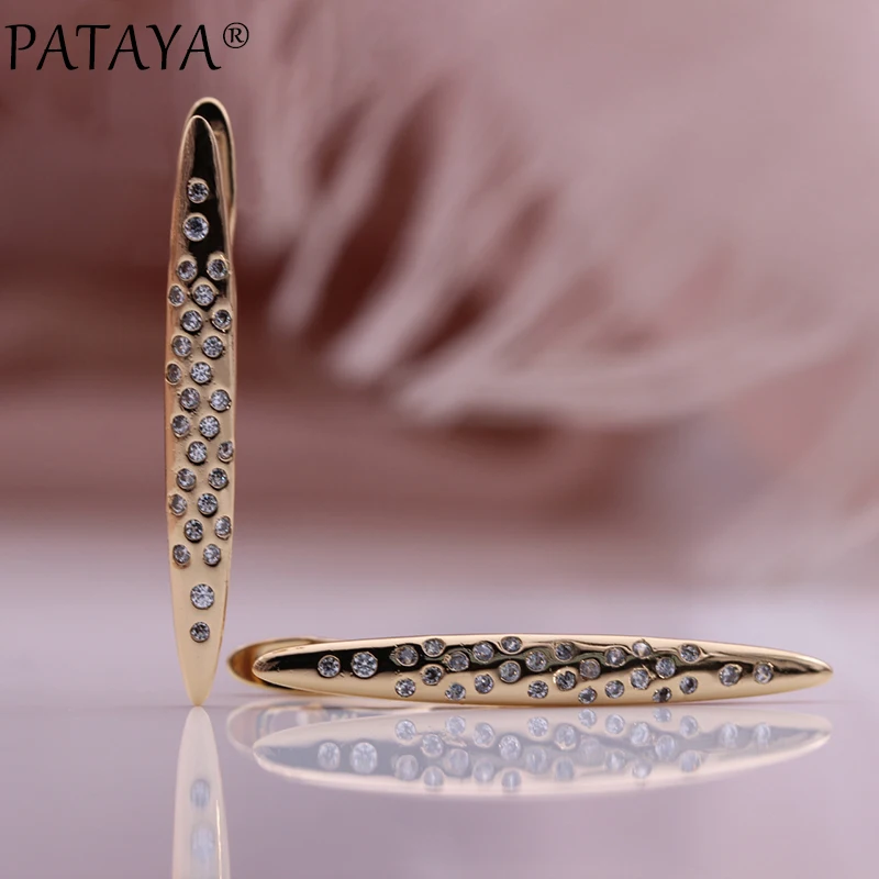 PATAYA New Micro-wax Inlay Natural Zircon Long Drop Earrings 585 Rose Gold Color Women Jewelry Fashion Daily Life Earrings