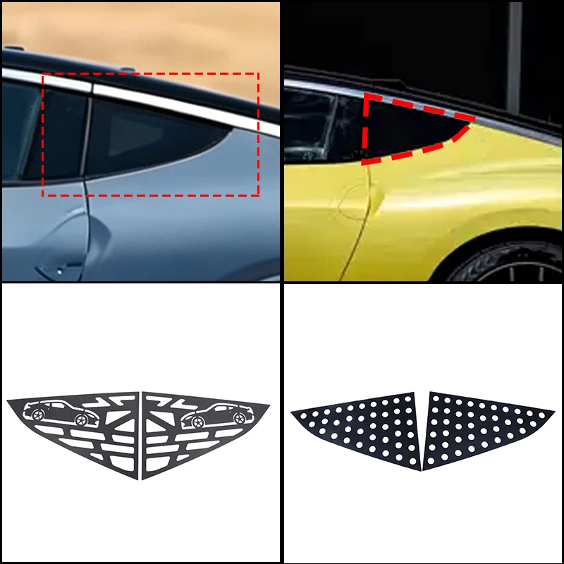 For 2021-2025 Nissan 400Z Z34 Rear Triangle Window Honeycomb Panel Cover Aluminum Alloy Black Decoration 2Pcs