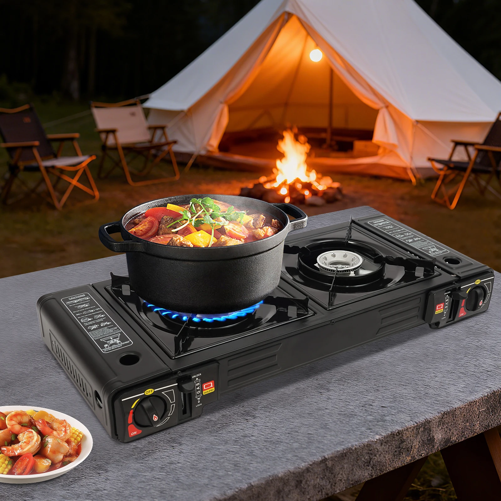 

Портативная походная плита 2500 Вт, походная плита с противнем для выпечки и портативным чехлом, 2 конфорки, походная плита