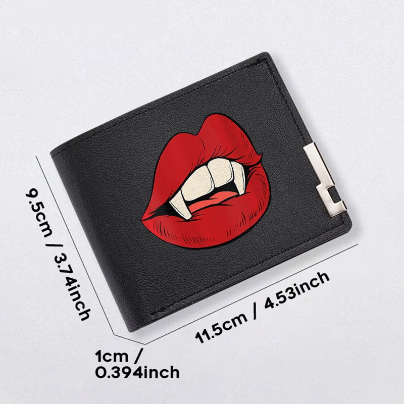Vampire Lips Design PU-portemonnee voor heren Minimalistische mode Korte portemonnee Lichtgewicht Duurzaam Dagelijks gebruik Zakelijke stijl