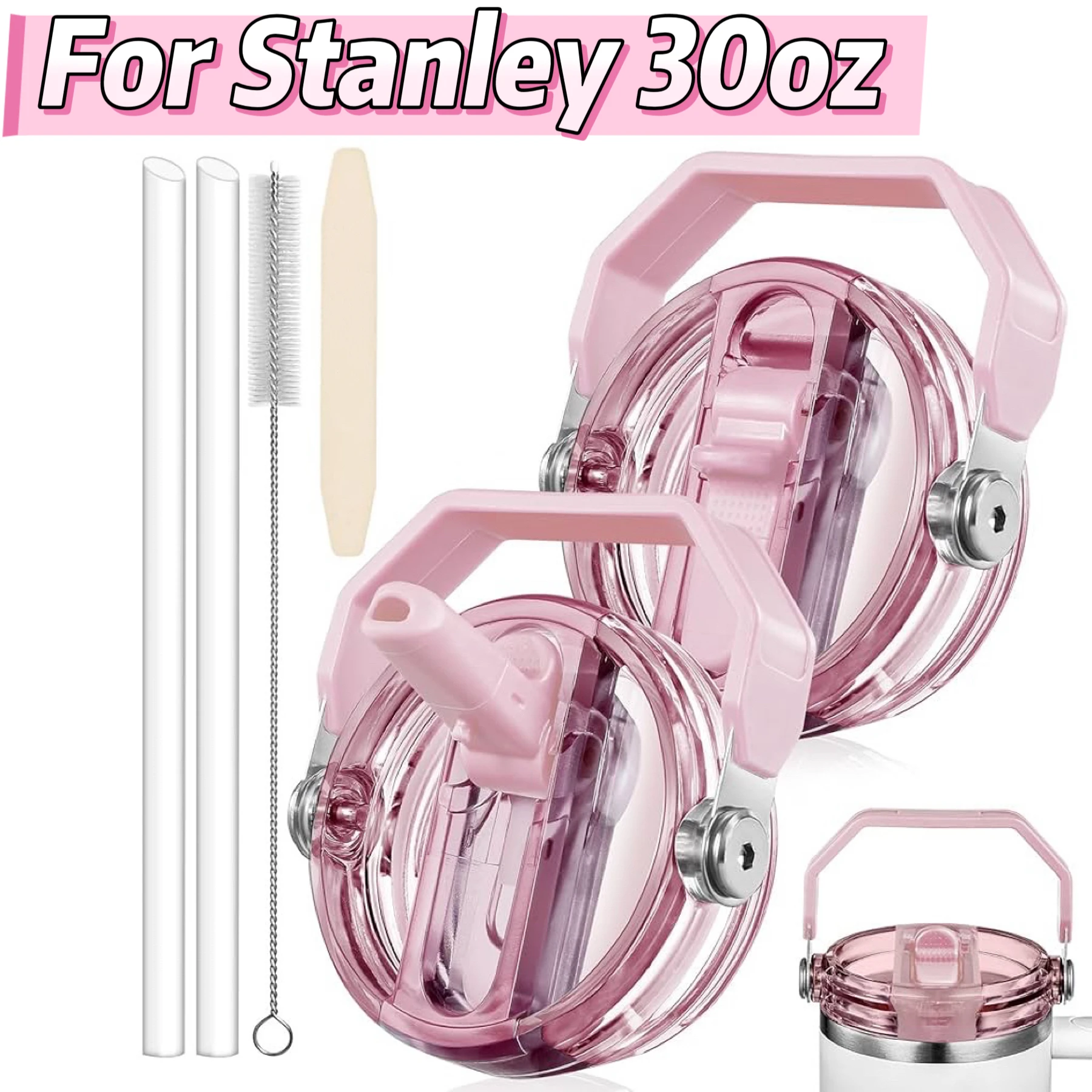 

2 шт. герметичная откидная крышка для стакана Stanley Quencher 30 унций, соломенная крышка без бисфенола А с ручкой и защитой от брызг, аксессуары для дорожных чашек