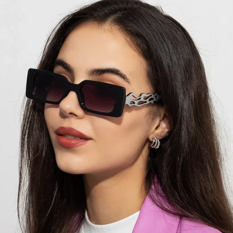 

New Vintage Rectangular Sunglasses Driver Retro Brand Square Sun Glasses Women Men Flamed Travel Sunshade Hip-hop Cycling UV400