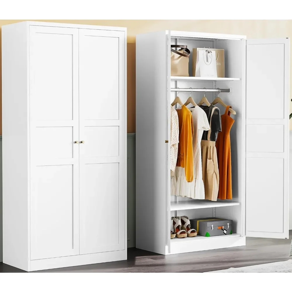 Metal Wardrobe Cabinet with Hanging Rod Wardrobe Closet Metal Clothing Storage Cabinet with Adjustable Shelves