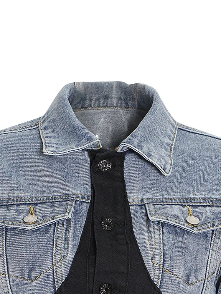 Veste à Manches sulfen Denim pour Femme, Streetwear, lèvent Épissés, Patchwork, Combinaison Courte, Vêtements à la Mode