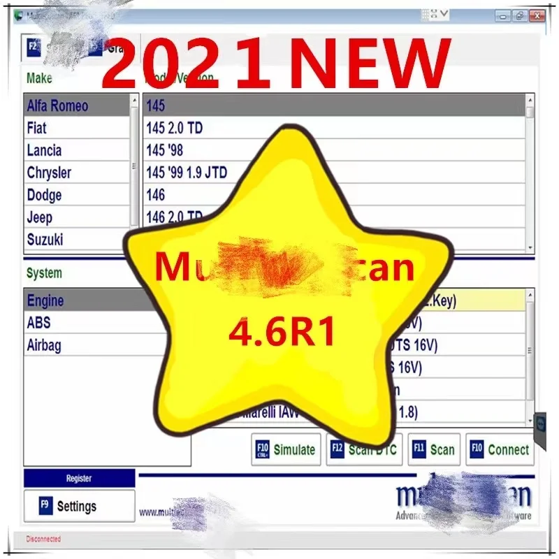 2023 Hot Sell  For Fiat Can Work With ELM327 Mult///iEcu///Scan V4.6 Registered Unlimited Multi E/cu Scan Auto Repair Software