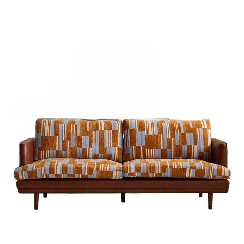 LTT antique solid wood removable and washable small apartment living room bedroom straight row fabric sofa