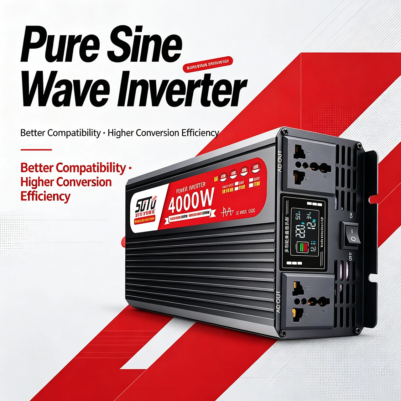 Pure Sine Wave Inverter 12V 24V to 220V 50Hz 4000W 110V 60Hz Car Home High Power Battery Solar Power Converter universal and