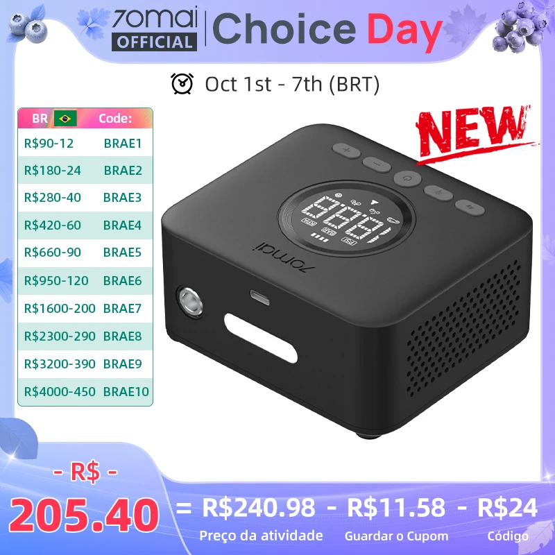 Novo 70mai compressor de ar tp07 mini inflador de pneus de carro elétrico bomba de ar auto bomba de pneus 70mai tp07 carro motocicleta bicicleta bola