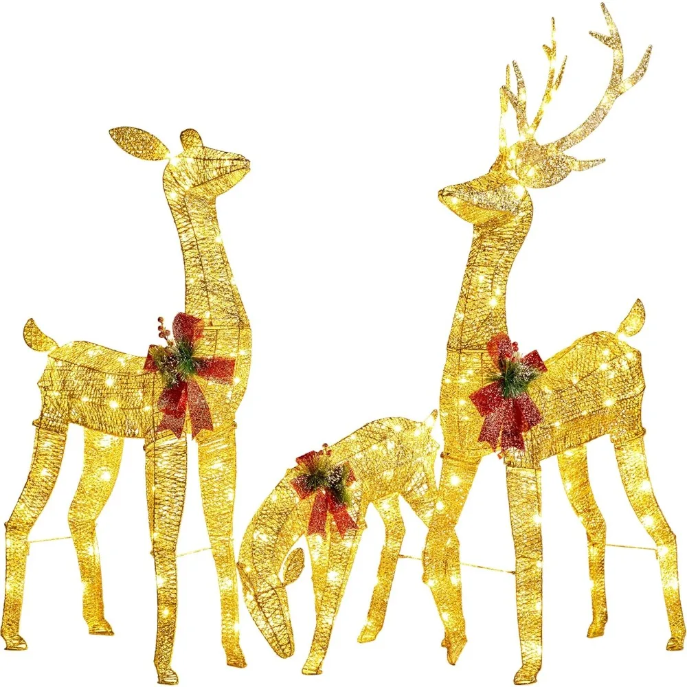 

3-Piece Lighted Deer Family, Reindeer Christmas Decoration with 360 LED Lights, Stakes, Zip Ties for Yard Patio Lawn Garden