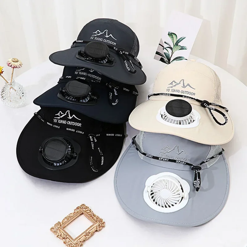 

Summer Solar Fan Hat Large Brim Empty Top Sunscreen Cap Solar +USB Charging Fan Hat for Man Woman Outdoor Travel Cycling Sun Hat