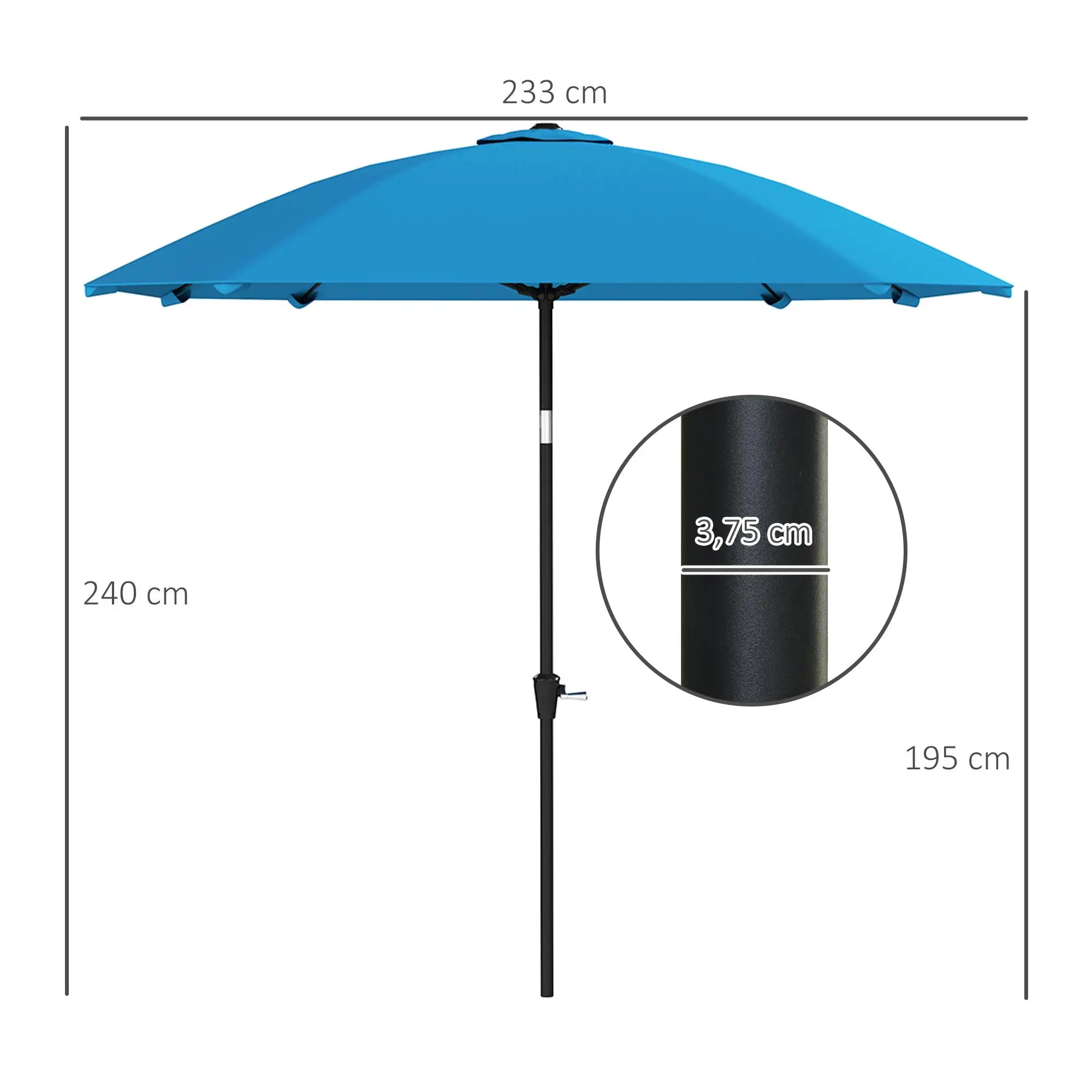 Mampara de jardín 233x233 cm Azul repelente al agua varilla de aluminio varillas de fibra de vidrio inclinación con manivela Exterior