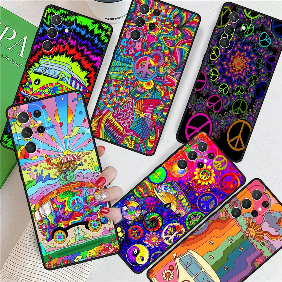 Hippy Peace Bus Cat For Samsung Galaxy S24 Ultra S21 S22 S8 S9 S10E Note 10 20 Plus FE S23 Phone case Cover Coque