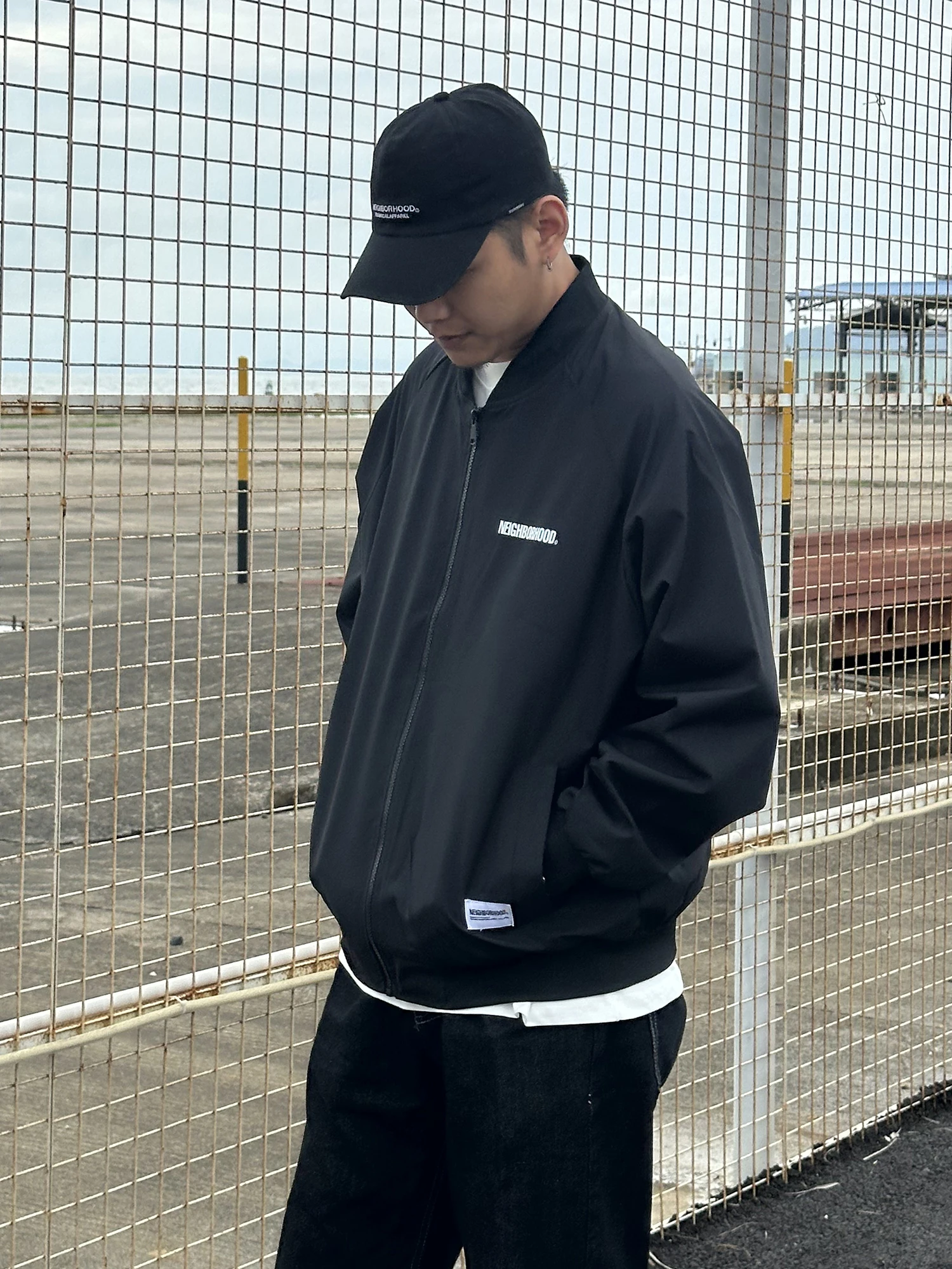 Casual Black Stand Collar Men's Baseball Jacket Versatile Spring Autumn Zipper Coat Unisex Loose Fit Polyester Nylon Composit...