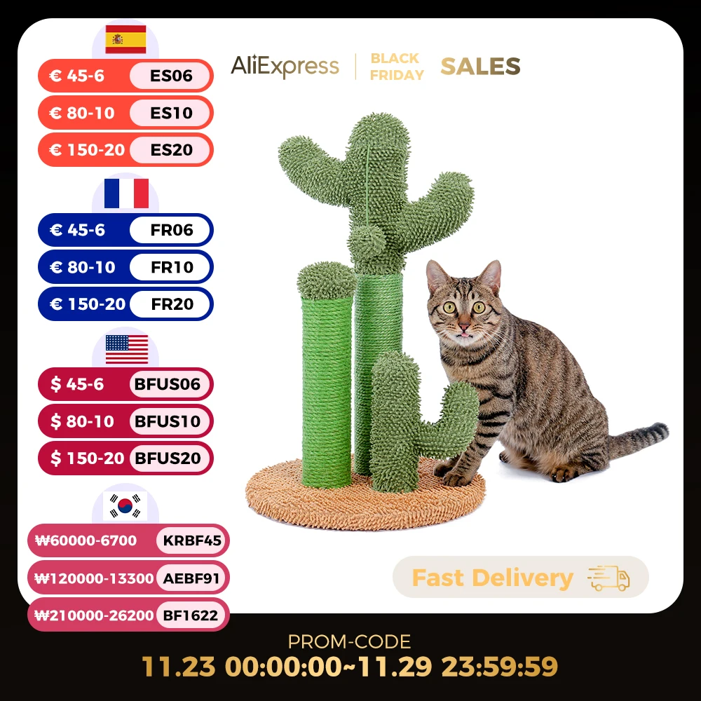 Cute Cactus Cat Tree Toy with Ball and Scratching Post