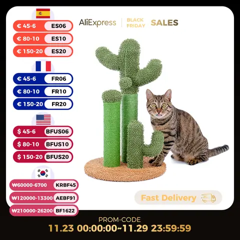 Cute Cactus Cat Tree Toy with Ball and Scratching Post PAWZ Road